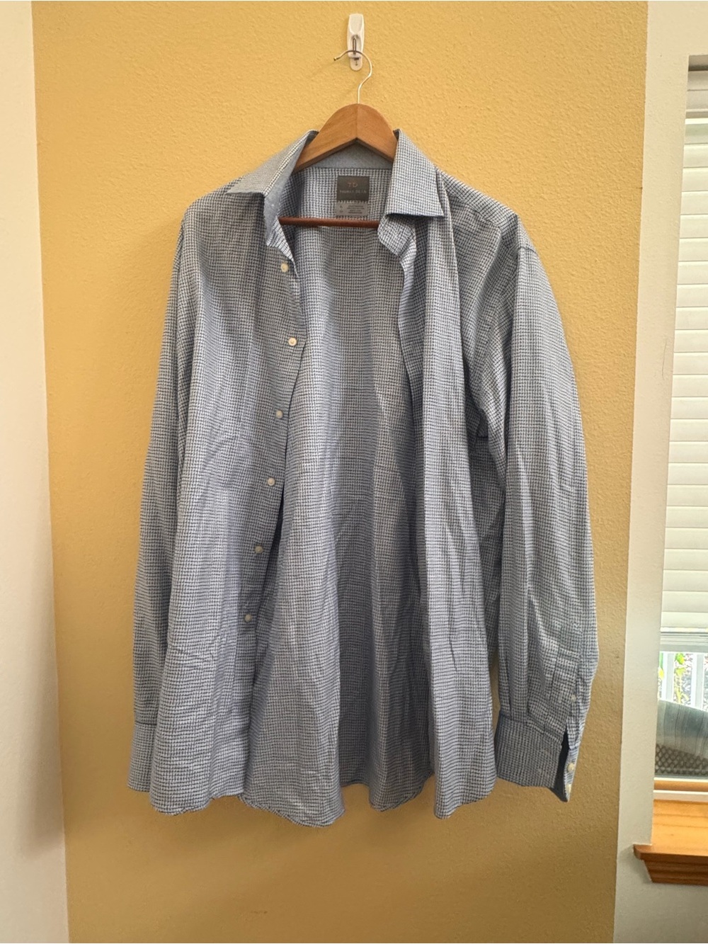 Thomas Dean Blue Micro-Check Button-Up Dress Shirt